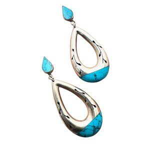 Taxco Mexico Womans Earrings Sterling Silver Turquoise Chandelier Pierced